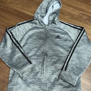 Adidas Heather Gray Hoodie with Black Stripes